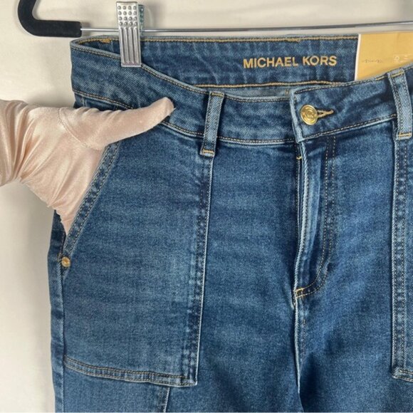 NWT MICHAEL KORS SELMA CROPPED FLARE HIGH-RISE Jeans LAKEBLUEWSH QS4905NE9Z Sz 6 - Picture 10 of 13